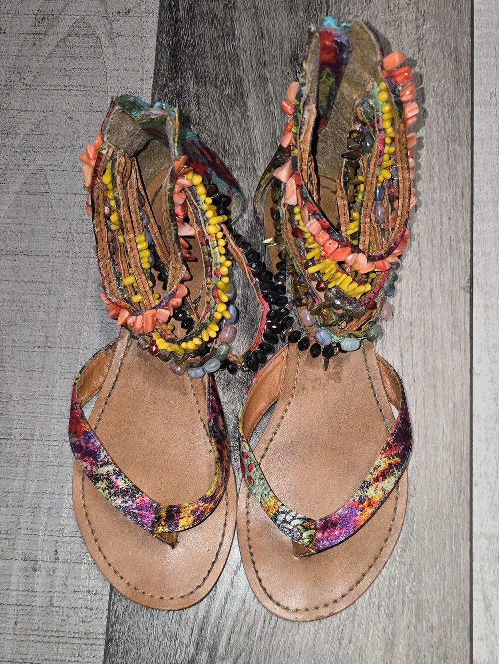 Zigi Soho Multicolor Beaded Wrap Sandals Size 8